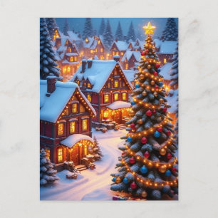 ❄️ Schneeweihnachtsdorf-Leuchten 🎄 Winterbaum Postkarte