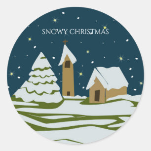 Schneeweihnachtsdörfsszene Runder Aufkleber