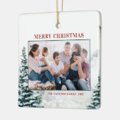 Schneeweihnachtsfest Woodland Weihnachtsfest Foto Keramikornament (Links)