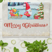 Schneeweihnachtsgnome und die Schlittengeschenke d Geschirrtuch (Gefaltet)