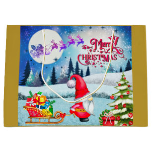 Schneeweihnachtsgnome und die Schlittengeschenke d Große Geschenktüte