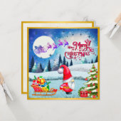 Schneeweihnachtsgnome und die Schlittengeschenke d Karte (Vorderseite/Rückseite Beispiel)