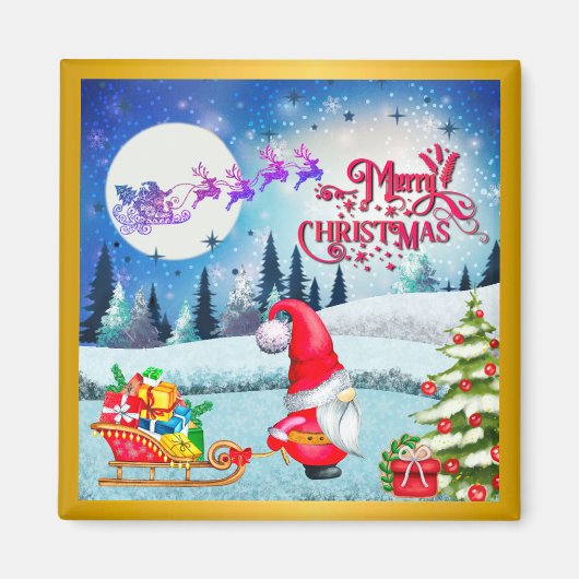Schneeweihnachtsgnome und die Schlittengeschenke d Magnet (Vorne)