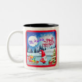 Schneeweihnachtsgnome und die Schlittengeschenke d Zweifarbige Tasse (Links)