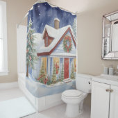 Schneeweihnachtshaus Wintermalerei Wasserfarbe Duschvorhang (Beispiel)