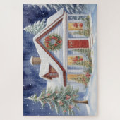 Schneeweihnachtshaus Wintermalerei Wasserfarbe Puzzle (Vertikal)