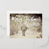 Schneeweihnachtspferd mit Kraut Folien Feiertagspostkarte (Vorderseite/Rückseite)