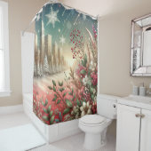 "Schneeweihnachtstadt, Schneebedeckte Bäume" Duschvorhang (Beispiel)