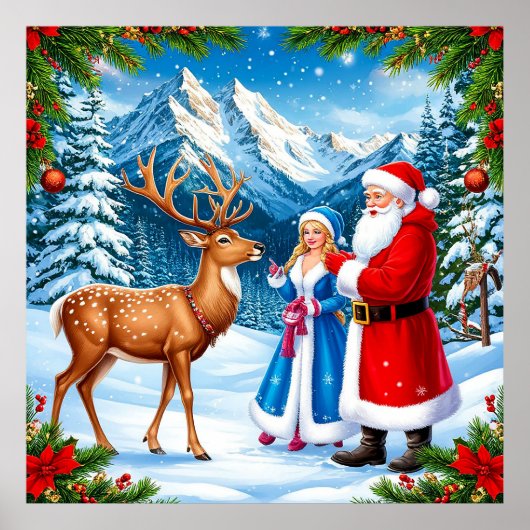 Schneeweihnachtszene Poster (Vorne)