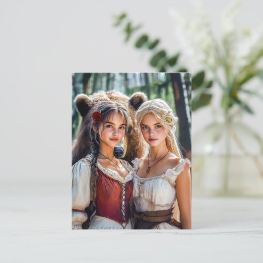 Schneeweiß und Rose-Rot mit dem Bären Postkarte (Stehend Vorderseite)