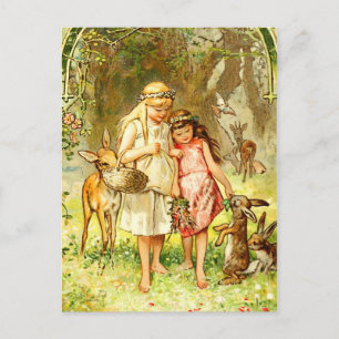 Schneeweiß und Rose rot Postkarte