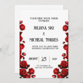 Schneeweiße Rote Rosen Hochzeit Einladung (Vorne/Hinten)