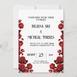 Schneeweiße Rote Rosen Hochzeit Einladung