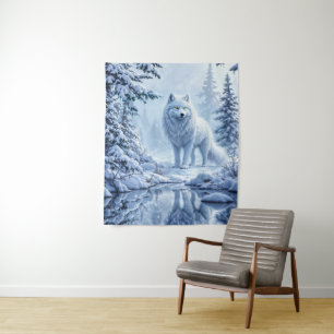 Schneewildwolf-gelbe Neonaugen Dekoration Wandteppich