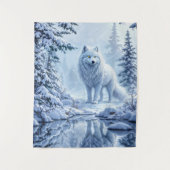 Schneewildwolf-gelbe Neonaugen Dekoration Wandteppich (Vorderseite)