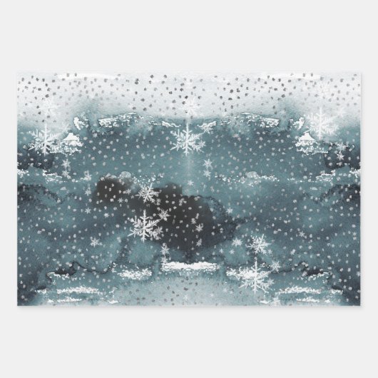 SchneeWinter Bergwald Silberner Schneefall Geschenkpapier Set (Vorderseite 3)