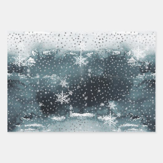 SchneeWinter Bergwald Silberner Schneefall Geschenkpapier Set (Vorderseite 2)