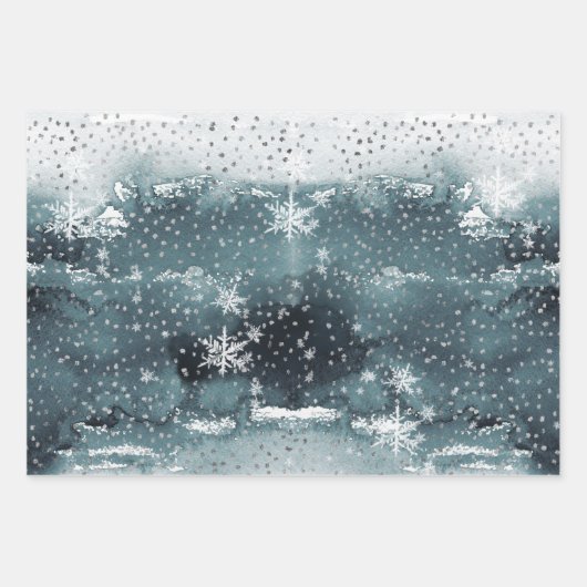 SchneeWinter Bergwald Silberner Schneefall Geschenkpapier Set (Vorderseite)