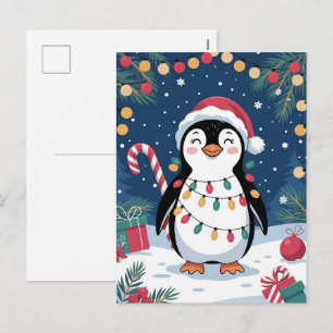 Schneewinter Süßer Pinguin in Santa Hut Weihnachte Feiertagspostkarte