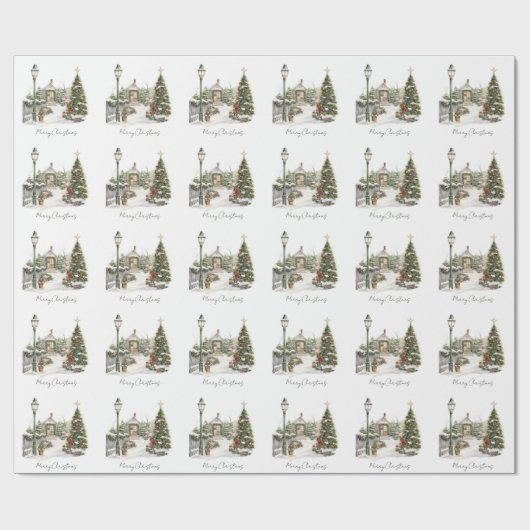 Schneewinterfarm Wasserfarben Pine Weihnachtsbaum Geschenkpapier (Flach)