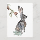 Schneewinterhasen unter einer Baumwasserfarbe Postkarte (Vorderseite)