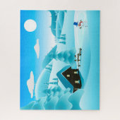 Schneewinterhütte und Niedlicher Schneemann Puzzle (Vertikal)