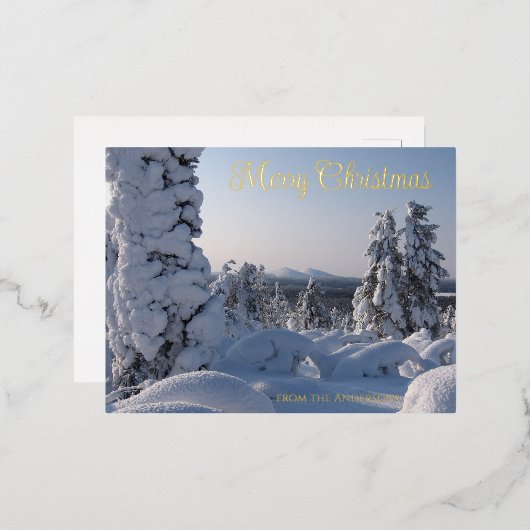 Schneewinterkulisse Weihnachten Folien Feiertagspostkarte (Vorderseite/Rückseite)