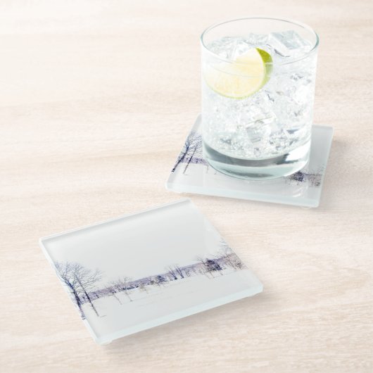 Schneewinterlandschaft Glasuntersetzer (Schrägansicht)