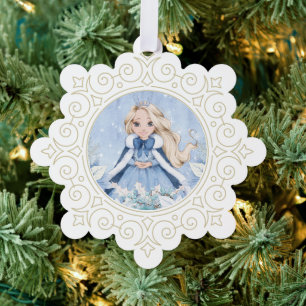 Schneewinterprinzessin Verzierte Schneeflocke Dank Ornament Karte
