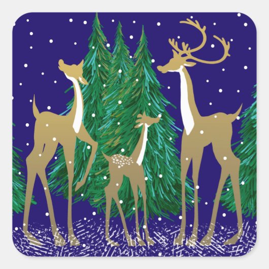Schneewinters im Wald | Blau | Quadratischer Aufkleber (Vorderseite)