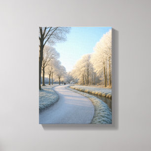Schneewinterweg mit frostigen Bäumen Leinwanddruck
