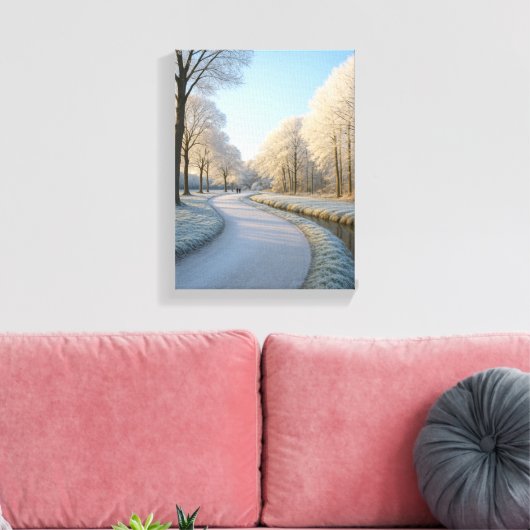 Schneewinterweg mit frostigen Bäumen Leinwanddruck (Insitu (Wohnzimmer))
