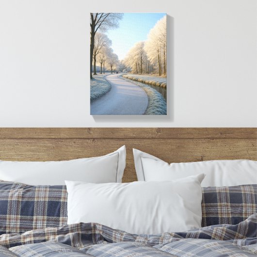 Schneewinterweg mit frostigen Bäumen Leinwanddruck (Insitu (Schlafzimmer))