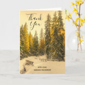 Schneewinterweg mit Pinienbäumen Danke Karte (Gelbe Blume)