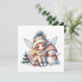 Schneewunderfee & Schneemann Feiertagskarte (Stehend Vorderseite)