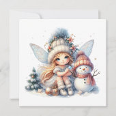 Schneewunderfee & Schneemann Feiertagskarte (Vorderseite)