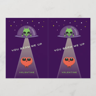 Schneidbare UFO-Kinder-Valentinskarten Violett & Dankeskarte