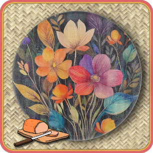 SCHNEIDBRETT - Farbige Blumenanordnung - Rund Schneidebrett