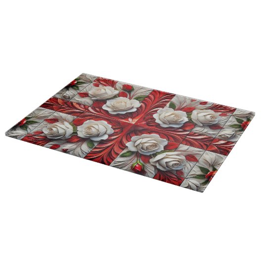 Schneidebrett mit englischer Rose Design (Ecke)
