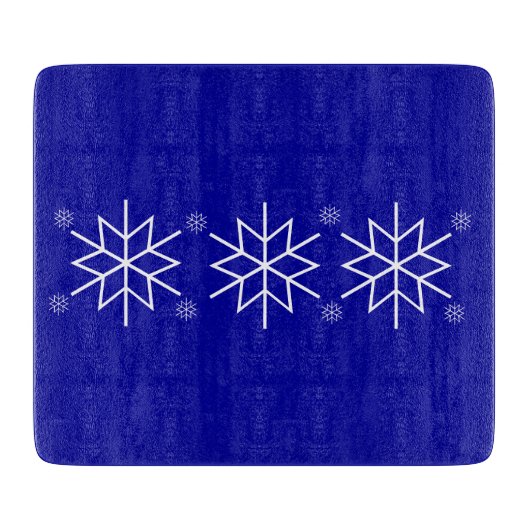 Schneidebrett - Weiße Schneeflocken auf blau (Vorderseite)
