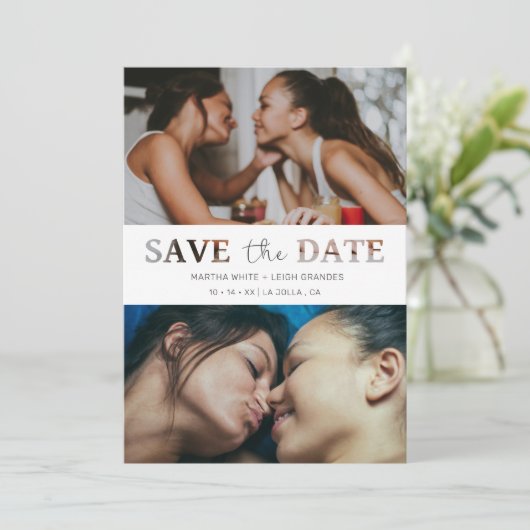 Schneiden des Papiereffekts Hochzeitsskript für be Save The Date (Stehend Vorderseite)