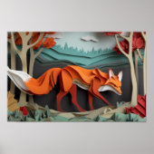 Schneiden Sie Papierfuchs unter Bäumen Poster (Vorne)