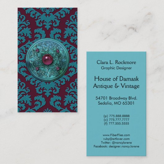 Schneiden Sie Samt, MEDAILLON im AQUAMARINEN BLAU Visitenkarte (Vorne/Hinten)