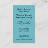 Schneiden Sie Samt, MEDAILLON im AQUAMARINEN BLAU Visitenkarte (Rückseite)