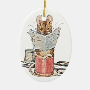 Schneider-Maus auf Spule des Fadens Keramik Ornament