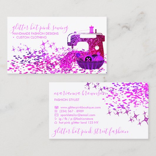 Schneidermaschine Neon Pink Script Name Visitenkarte (Vorne/Hinten)