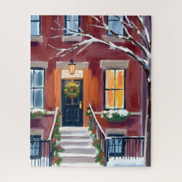 Schneie Stadt-Treppe | Weihnachten Winter Aquarell Puzzle