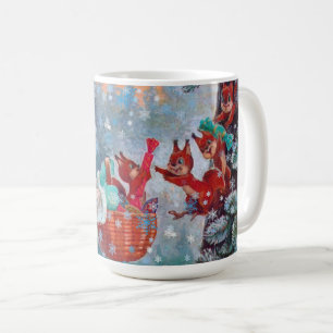 Schneiende Weihnachten Süßes Mädchen mit Eichhörnc Kaffeetasse