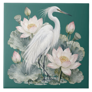 Schneiereiher & Lotusblüte Fliese