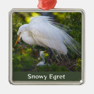 Schneireiher mit Baby-Schmuck Ornament Aus Metall